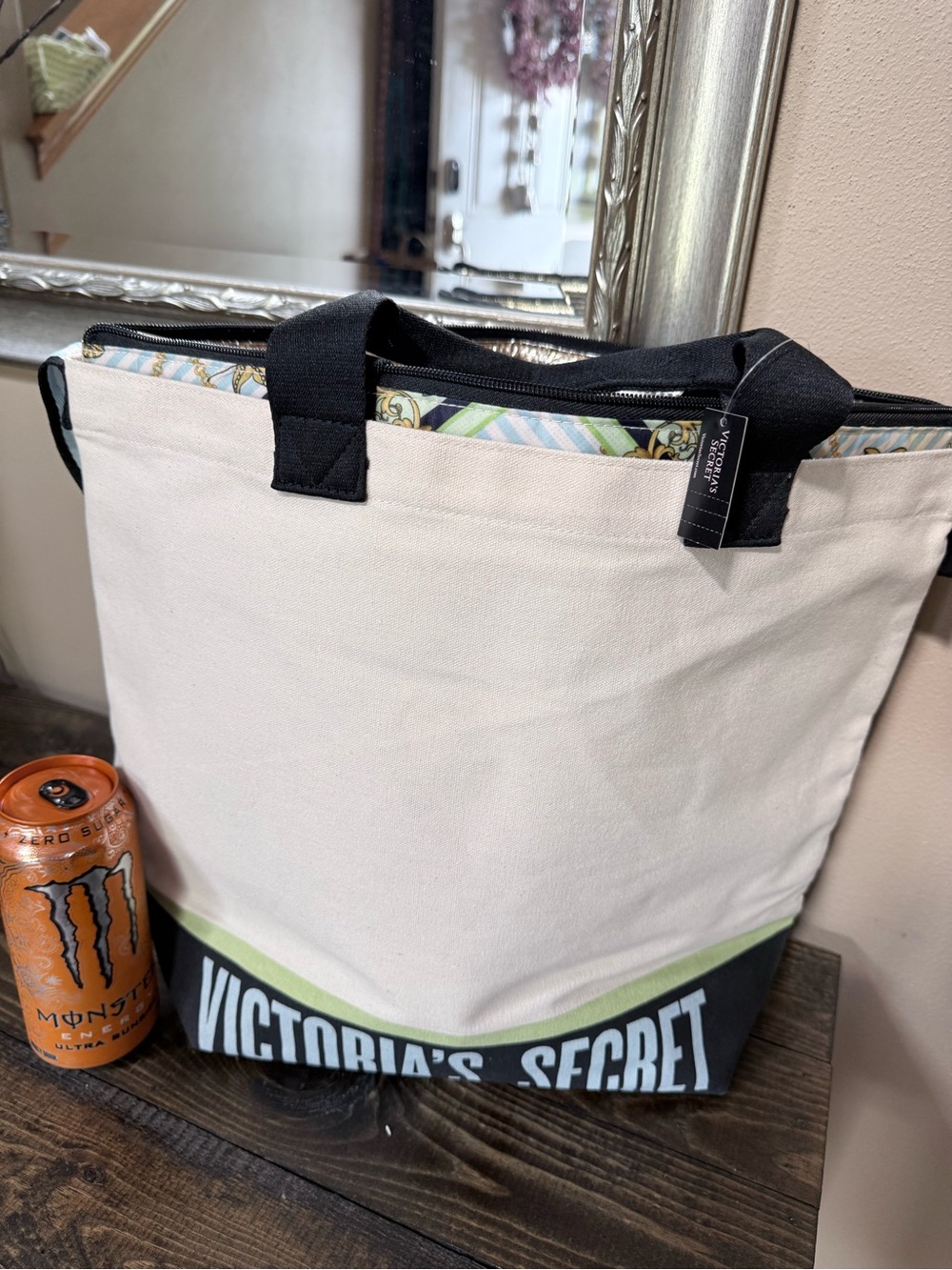 Y2Y Victoria's Secret Cream Canvas Tote with insulation bag removable.